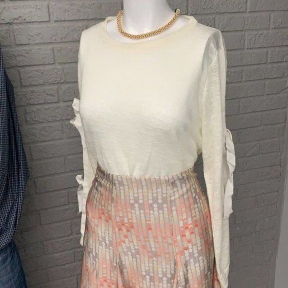 POOF New York Bow Tie Long Sleeve Cream Blouse Size M NWT - Picture 2 of 11